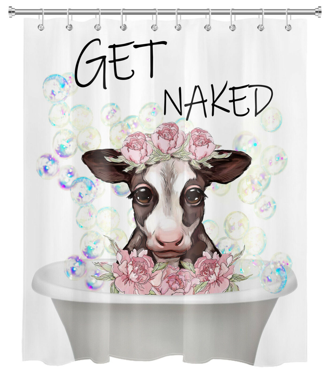 Farmhouse Cow And Flower Wildlife Shower Curtain For Bathroom Decor