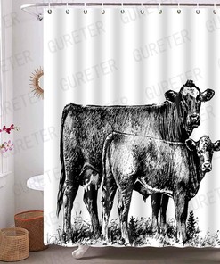 Farmhouse Cow Painting Art Shower Curtain For Rustic Bathroom Decor 