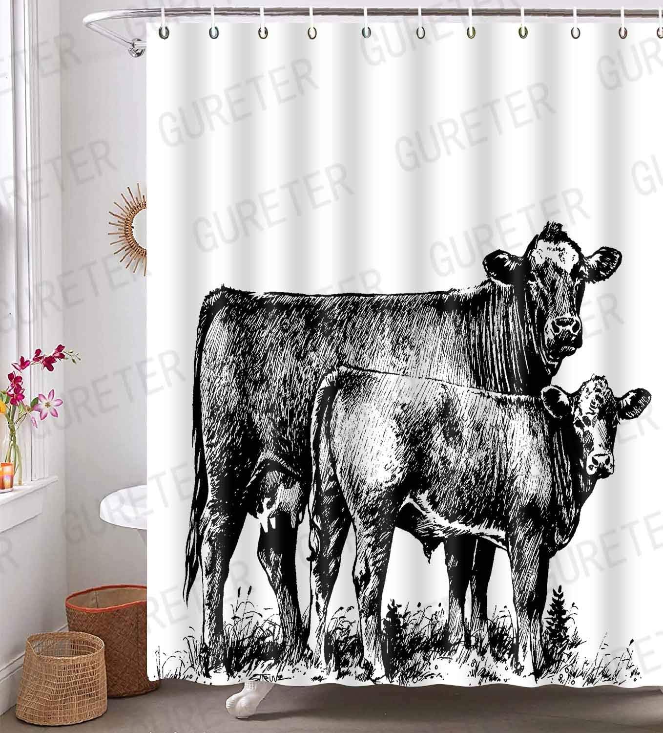 Farmhouse Cow Painting Art Shower Curtain For Rustic Bathroom Decor