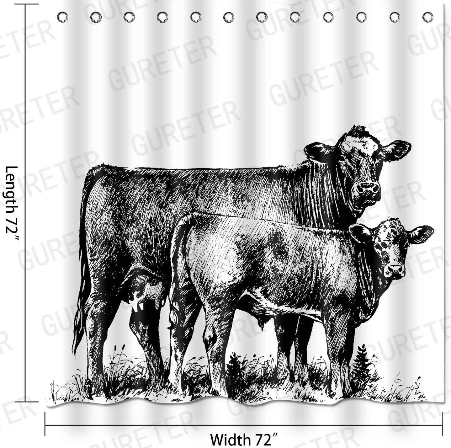 Farmhouse Cow Painting Art Shower Curtain For Rustic Bathroom Decor