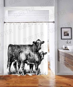 Farmhouse Cow Painting Art Shower Curtain For Rustic Bathroom Decor
