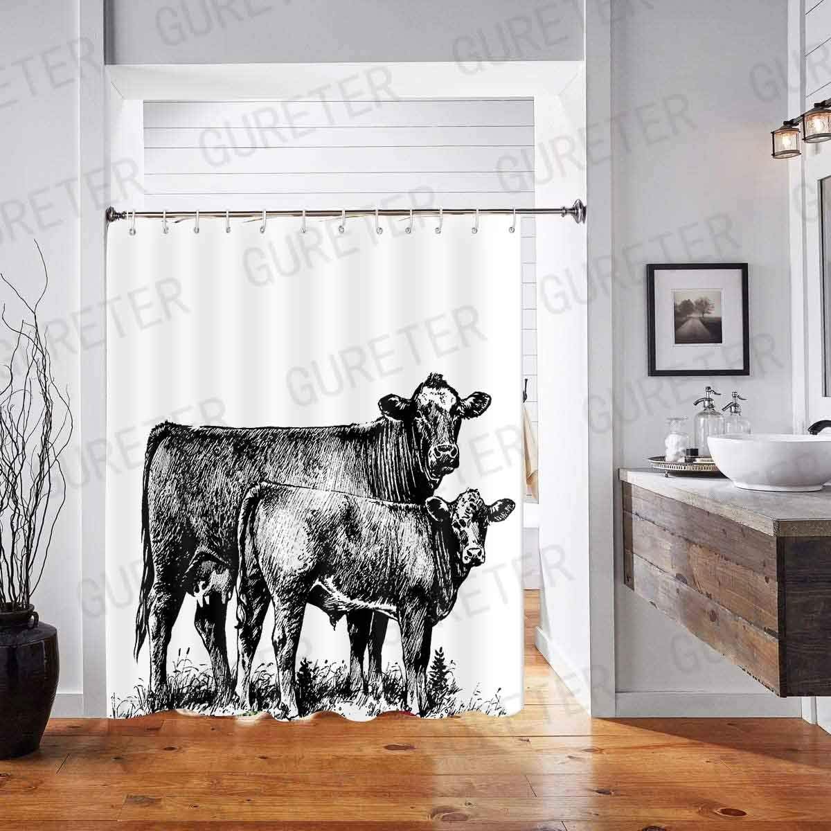 Farmhouse Cow Painting Art Shower Curtain For Rustic Bathroom Decor