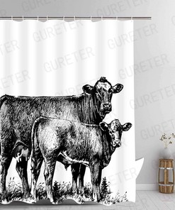 Farmhouse Cow Painting Art Shower Curtain For Rustic Bathroom Decor