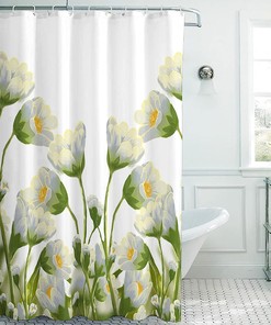 Farmhouse Daisy Shower Curtain, Rustic White Flower Bathroom Decor with Bohemian Style