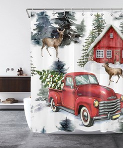 Farmhouse Elk Truck Shower Curtain for Christmas Bathroom Decor