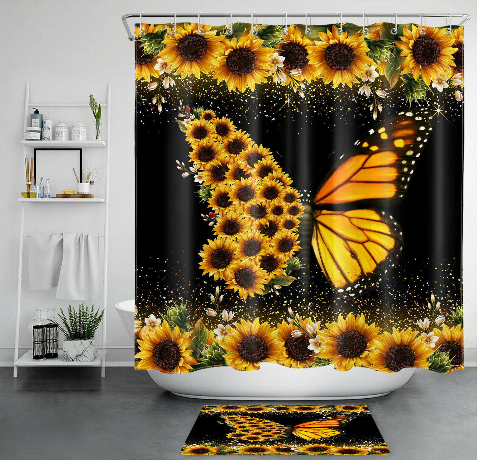 Farmhouse Flowers Sunflower Restroom Shower Curtain For Rustic Bathroom Decor