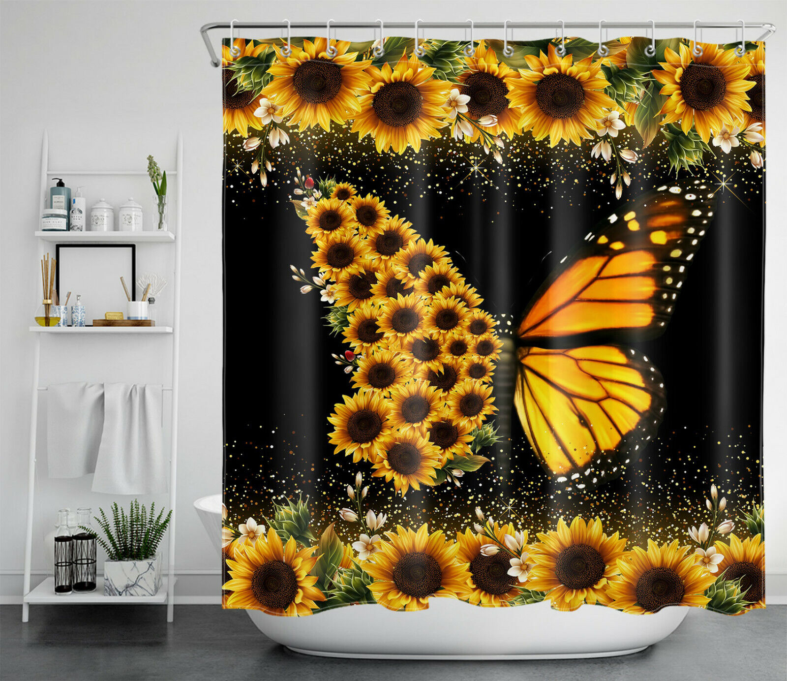 Farmhouse Flowers Sunflower Restroom Shower Curtain For Rustic Bathroom Decor - Image 2