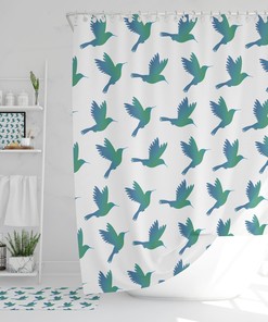 Farmhouse Humming Bird Bath Curtain For Modern Bathroom Decor