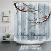 Farmhouse Planks Cardinals Christmas Shower Curtain - Rustic Bathroom Decor