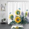 Farmhouse Plant Blue Butterfly Sunflower Shower Curtain For Bathroom Decor