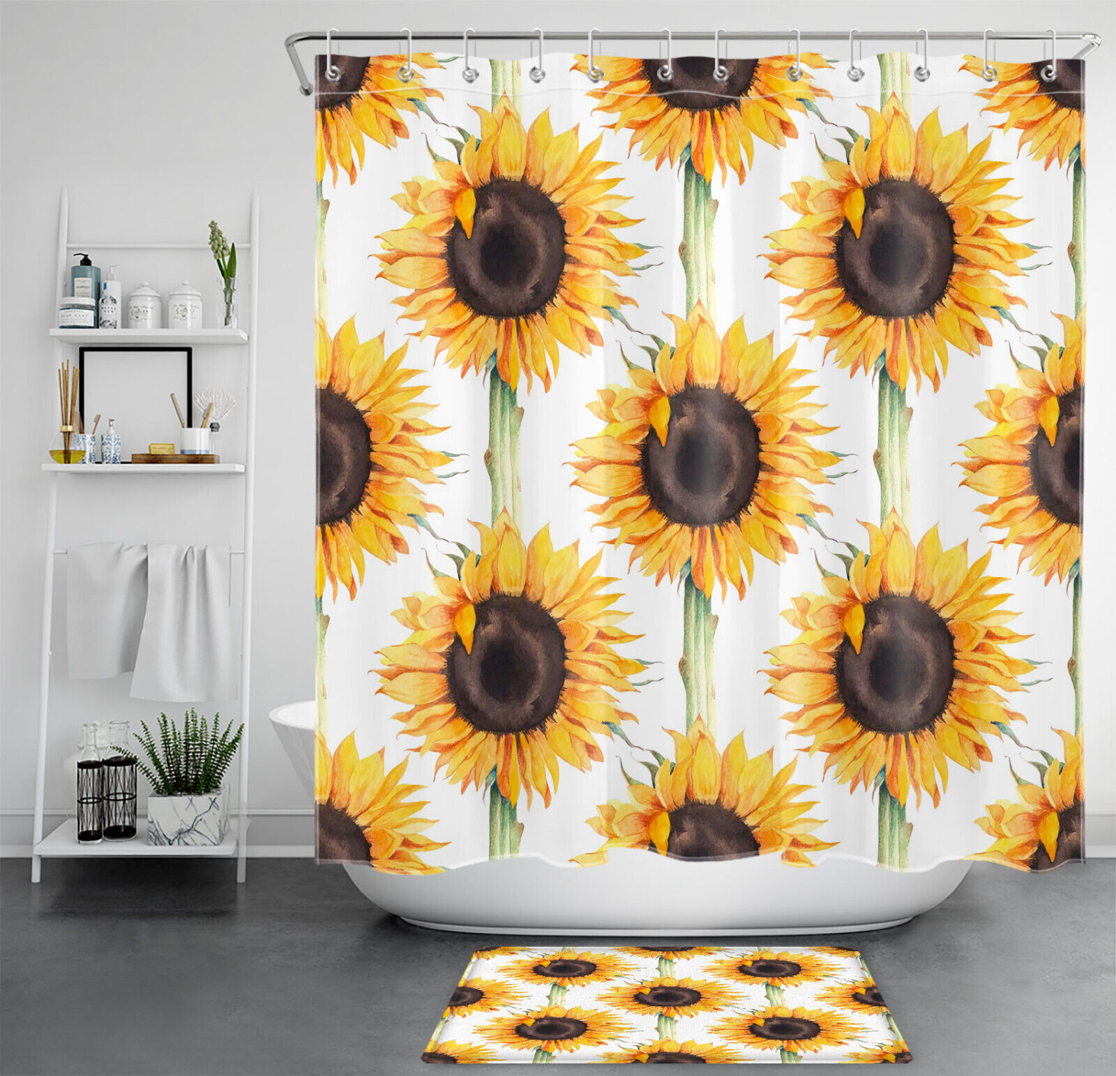 Farmhouse Plant Floral Yellow Sunflower Shower Curtain For Bathroom Accessories