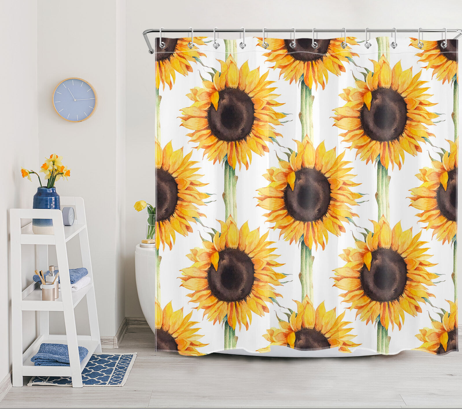 Farmhouse Plant Floral Yellow Sunflower Shower Curtain For Bathroom Accessories