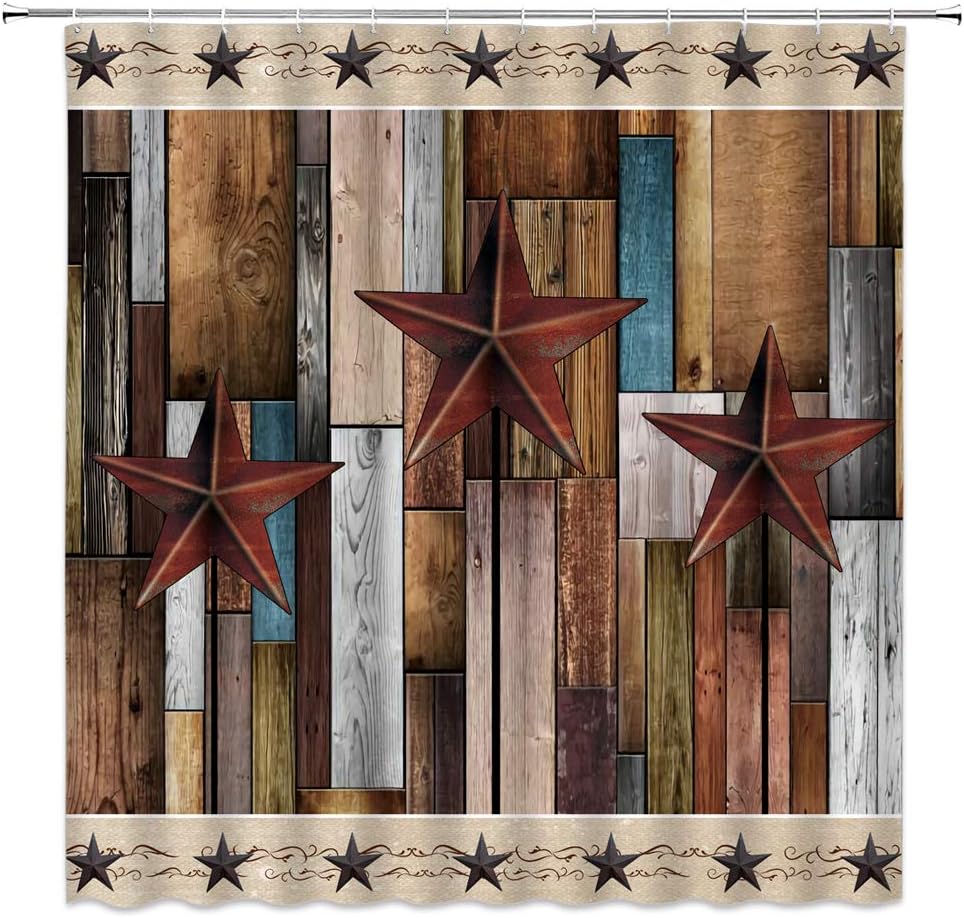 Farmhouse Rustic Barn Door And Texas Star Fabric Shower Curtain - Image 2