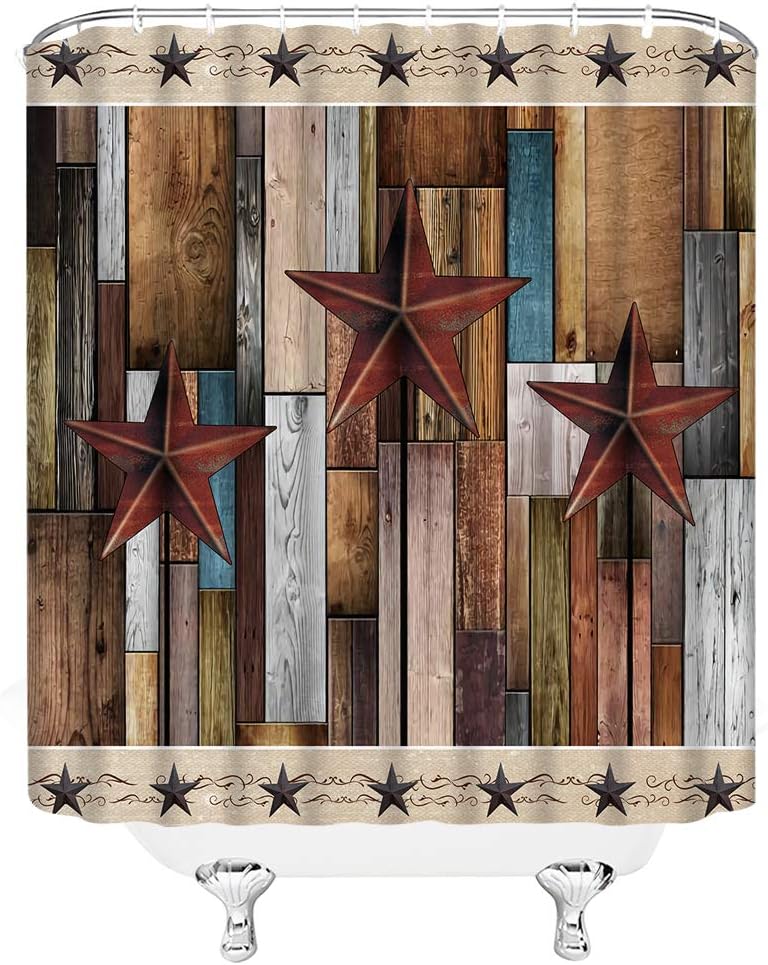 Farmhouse Rustic Barn Door And Texas Star Fabric Shower Curtain - Image 4