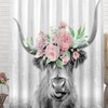 Farmhouse Rustic Pink Floral Bull Flower Shower Curtain with Waterproof Fabric for Bathroom Decor