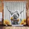 Farmhouse Shower Curtain Set With Highland Cow For Bathroom Decor