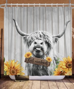Farmhouse Shower Curtain Set With Highland Cow For Bathroom Decor