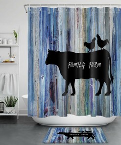 Farmhouse Shower Curtain With Autumn Cow And Chicken Design - Bathroom Accessory