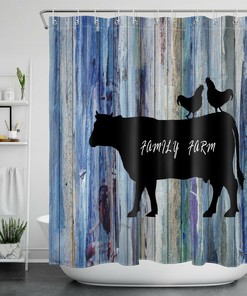 Farmhouse Shower Curtain With Autumn Cow And Chicken Design - Bathroom Accessory