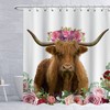 Farmhouse Shower Curtain With Highland Cow And Flower Print
