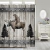 Farmhouse Shower Curtain with Gray Wooden Barn Board Design and Wildlife Animal Prints