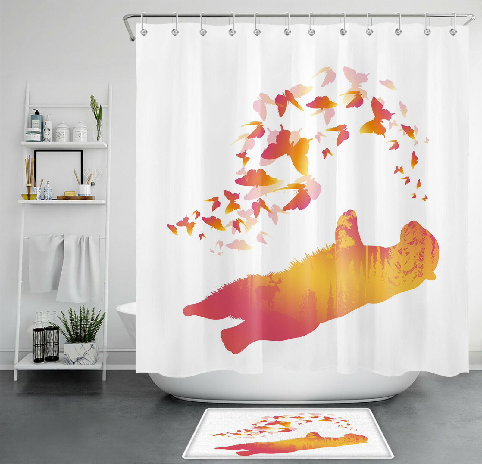 Farmhouse Shower Curtain with Wild Animal Bear Butterfly Design, Rustic and Chic for Bathroom Accessories
