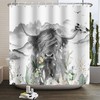 Farmhouse Style Highland Cow Bull Shower Curtain With Floral Western Wildlife Grey Animal Portrait Design