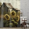 Farmhouse Style Shower Curtain with Old House in a Sunflower Field Print for Bathroom - Unbranded