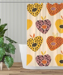 Farmhouse Style Stone Fruit Peach Shower Curtain with Fabric Material 