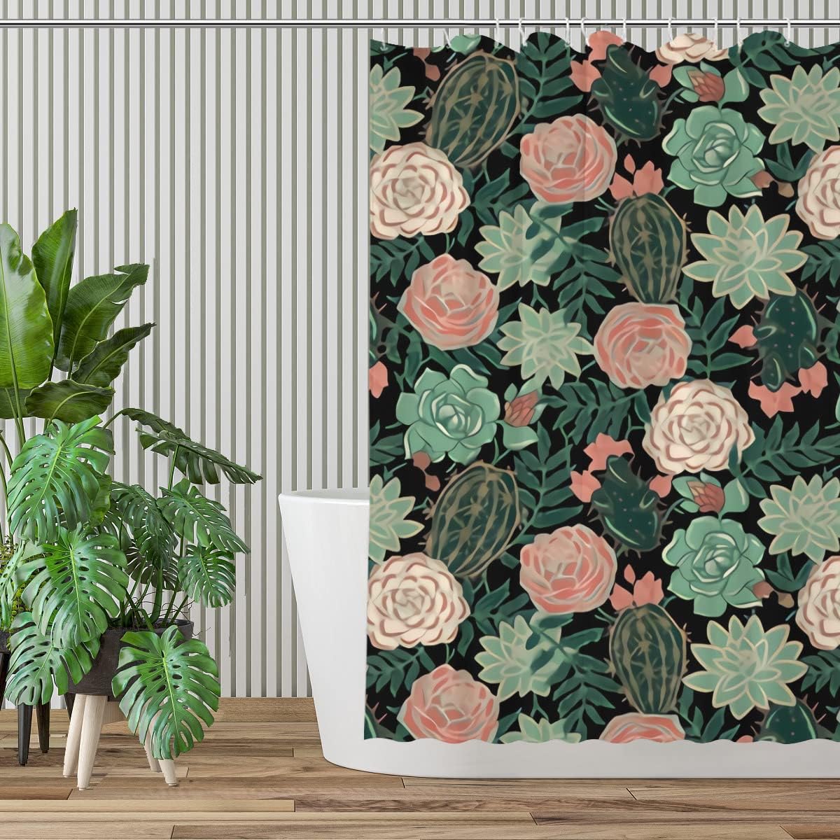Farmhouse Succulents and Roses Floral Shower Curtain for Modern Bathroom