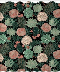 Farmhouse Succulents and Roses Floral Shower Curtain for Modern Bathroom