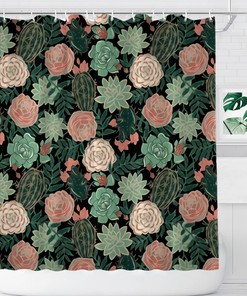 Farmhouse Succulents and Roses Floral Shower Curtain for Modern Bathroom