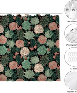 Farmhouse Succulents and Roses Floral Shower Curtain for Modern Bathroom