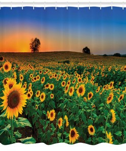 Farmhouse Summer Season Sunflower Print Shower Curtain for Bathroom Decor