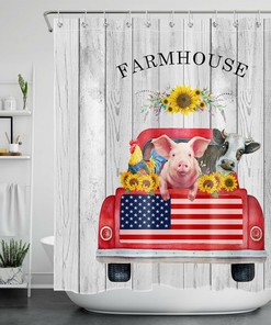 Farmhouse Sunflower Shower Curtain Pig Cow Cock