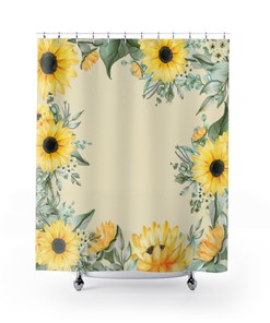 Farmhouse Sunflower Shower Curtain, Rustic Floral Bathroom Decor, Gift for Her