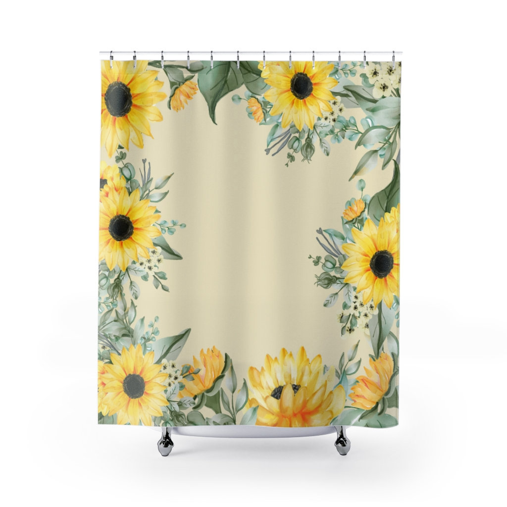 Farmhouse Sunflower Shower Curtain, Rustic Floral Bathroom Decor, Gift for Her