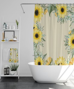 Farmhouse Sunflower Shower Curtain, Rustic Floral Bathroom Decor, Gift for Her
