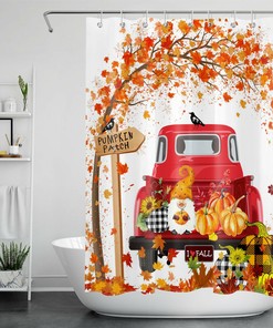 Farmhouse Truck And Maple Leaves Shower Curtain For Fall Bathroom Decor 