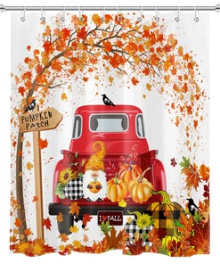 Farmhouse Truck And Maple Leaves Shower Curtain For Fall Bathroom Decor
