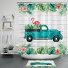Farmhouse Truck and Flamingo Print Shower Curtain for a Rustic and Girly Bathroom