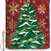Farmhouse Xmas Shower Curtain | Red Snowflake Tree Snowy Bathroom Decor