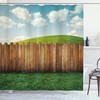 Farmland Pastoral Environment Shower Curtain, Wooden Garden Fence With Cloudy Sky Design Cloth Fabric Bathroom Decors