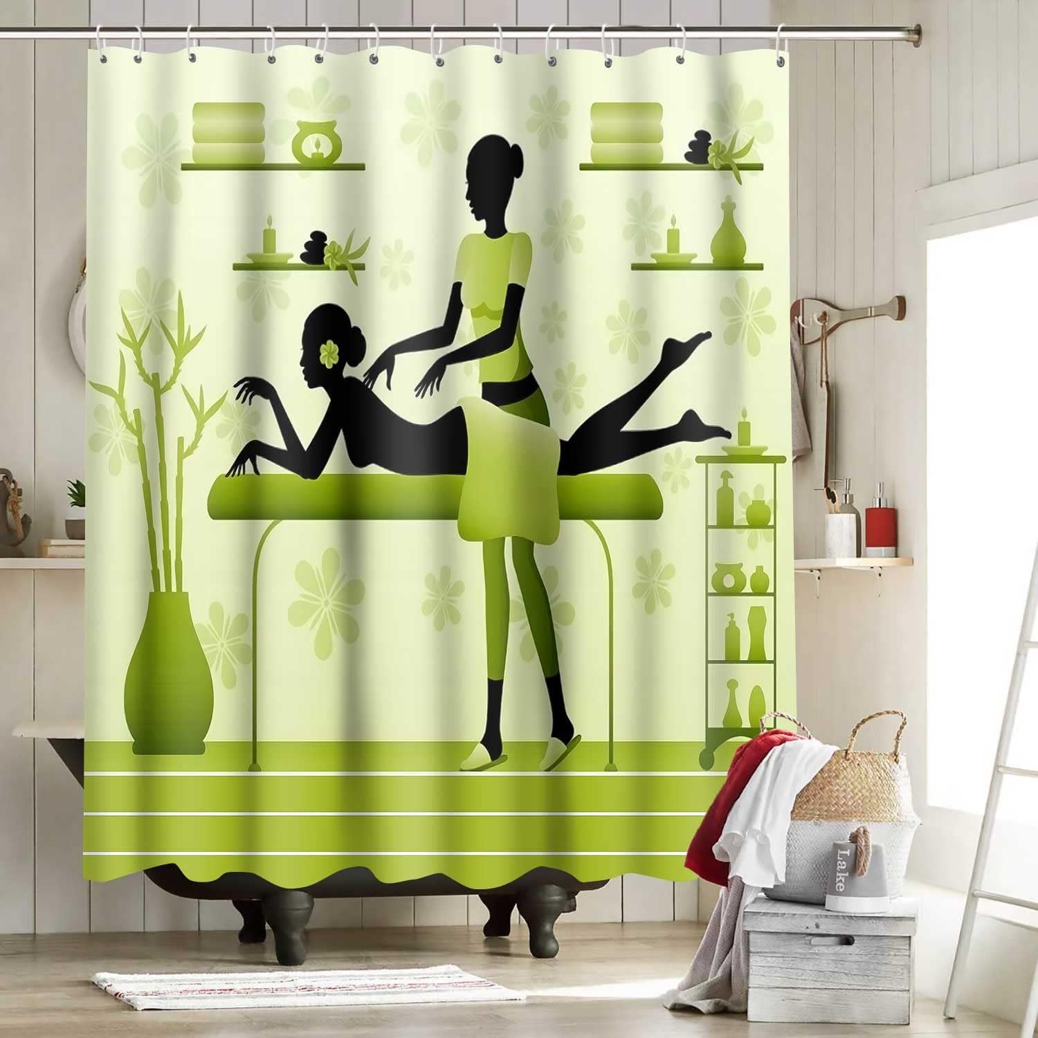 Fashion Black Girl Massage Shower Curtain - African American Women Bathroom Decor