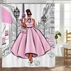 Fashionable African American Pink Eiffel Tower Shower Curtain for Women's Bath