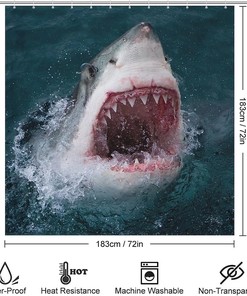 Fashionable Gray Great White Shark Shower Curtain For Bathroom Decor