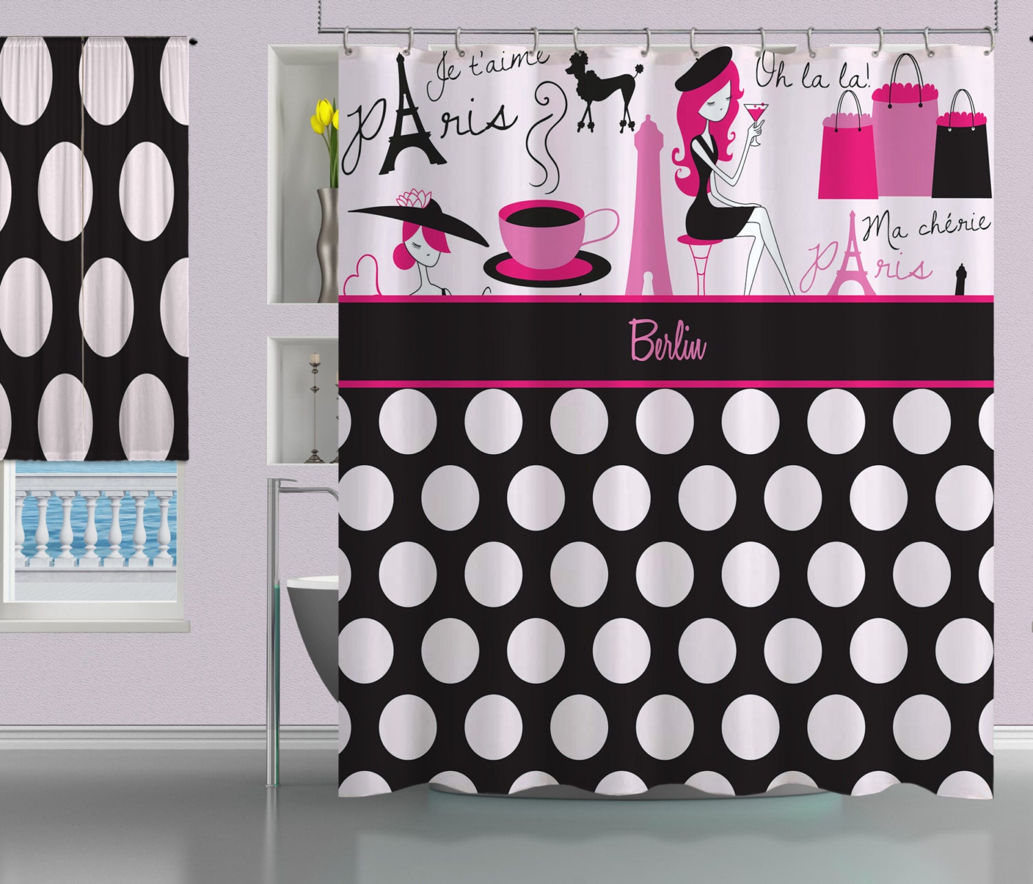 Fashionable Polka Dot Paris Shower Curtain For Your Bathroom Decor, #2