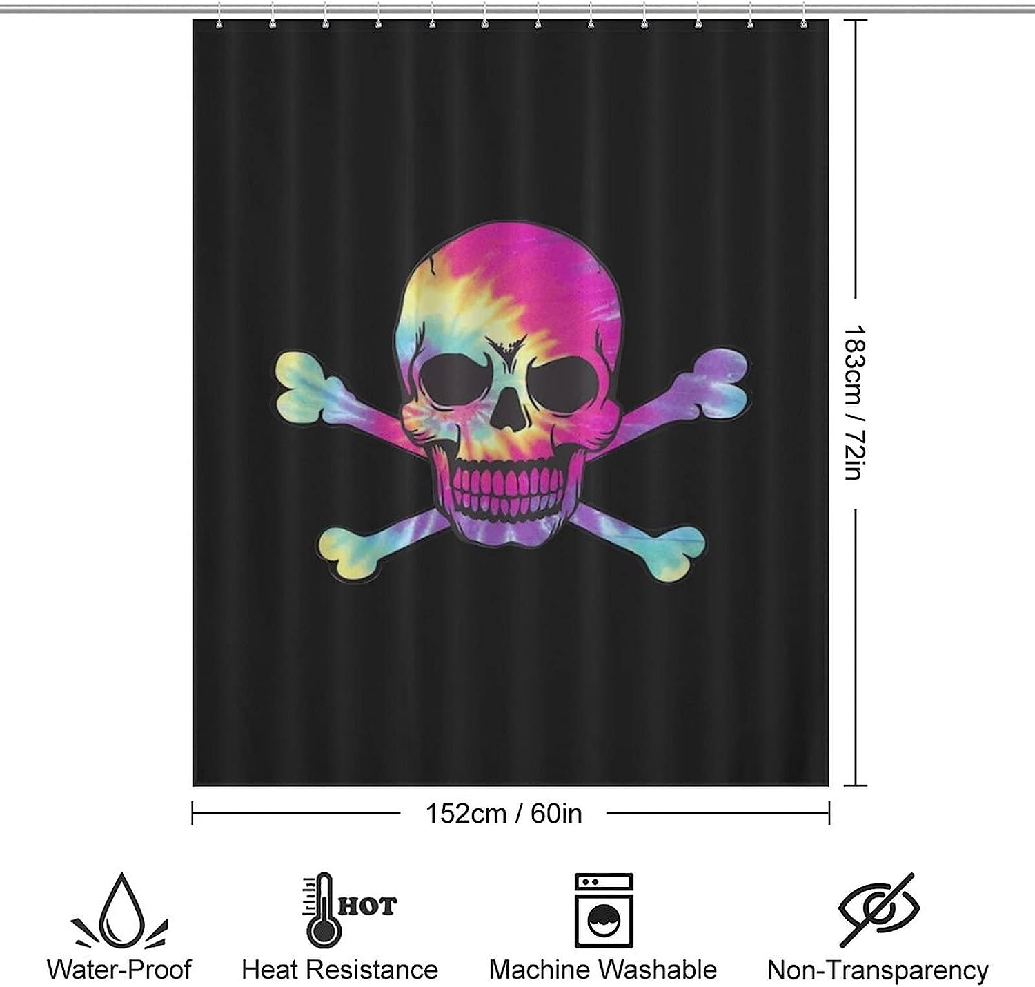 Fashionable Tie Dye Skull Shower Curtain for Bathroom Decor