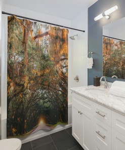 Fast-Dry Trees Sunset Shower Curtain - Beautiful and Functional Bathroom Decor for a Refreshing Look