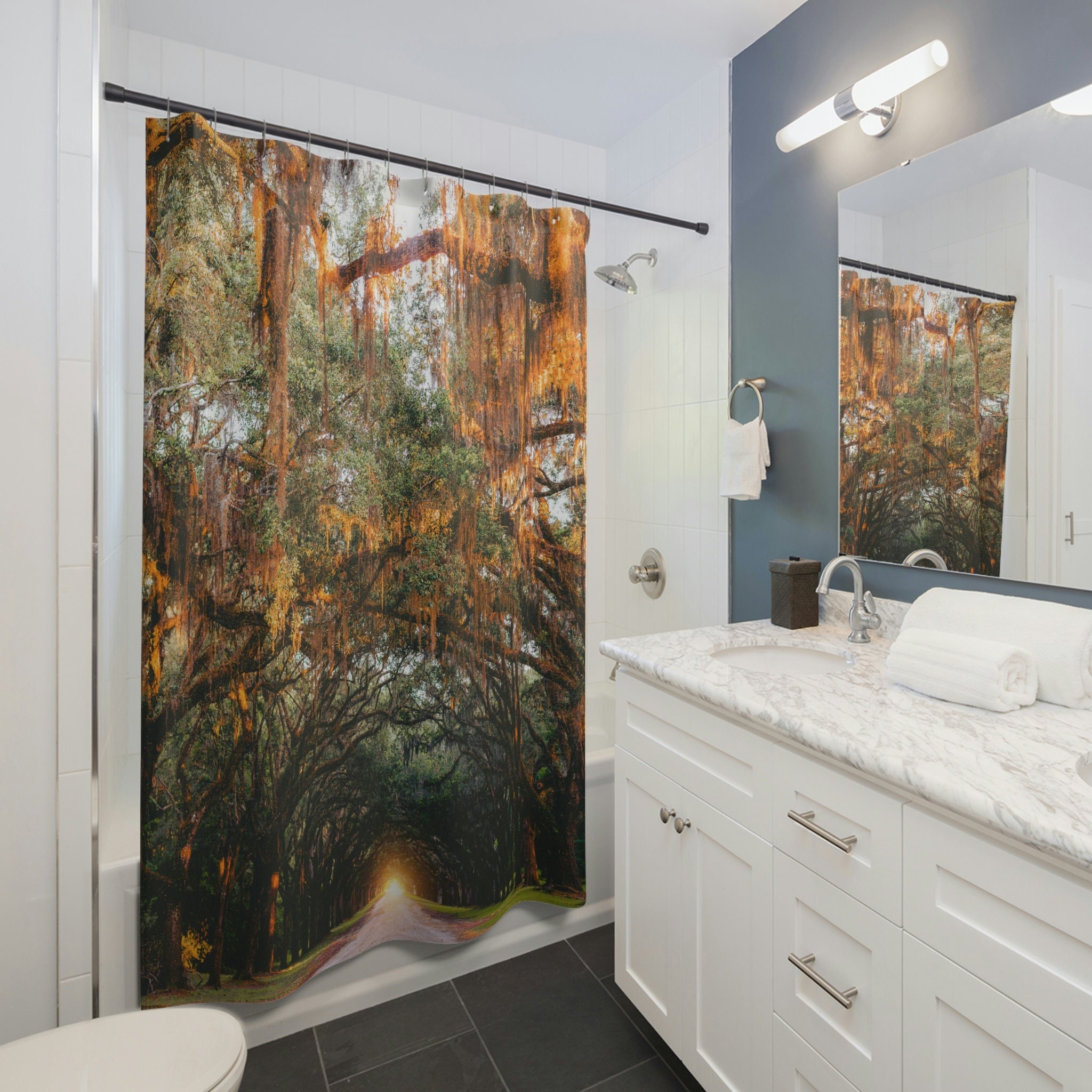 Fast-Dry Trees Sunset Shower Curtain - Beautiful and Functional Bathroom Decor for a Refreshing Look